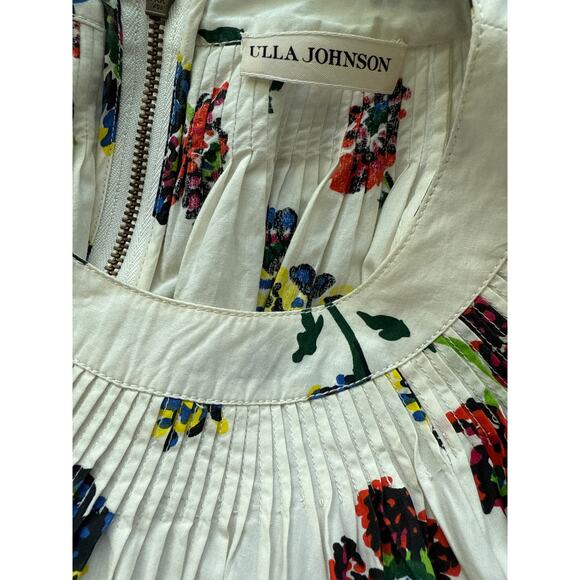 Ulla Johnson Joelle Poplin Floral Pleated High Neck Mini Dress Pockets Size 8 - Picture 8 of 13